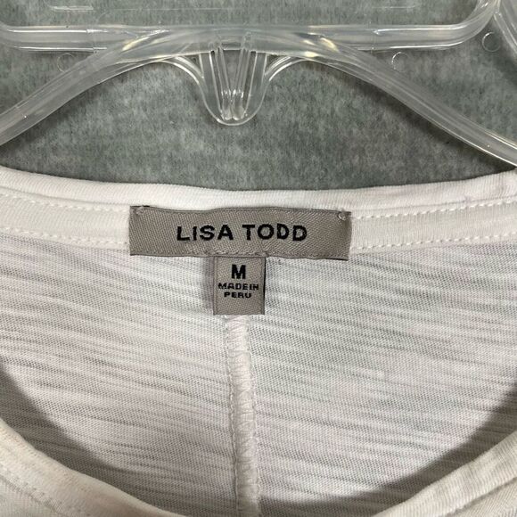 Lisa Todd Pocket Full Rainbow Embroidered Tee Womens Medium White Crew T-Shirt - Picture 7 of 12